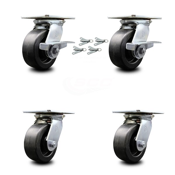 Service Caster 5 Inch Polyolefin Caster Set with Ball Bearing 4 Swivel Lock and 2 Brake SCC SCC-35S520-POB-SLB-BSL-2-BSL-2 - main